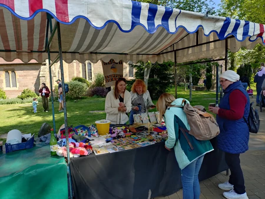 Craft stall supporting Ukraine with handmade jewellery and gifts